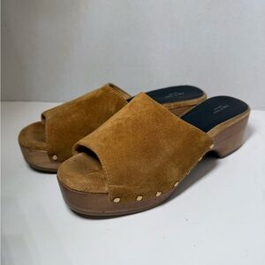 Rag & Bone Mara Black Suede Slip On Studded Platform Block Heel Clogs size 7.5